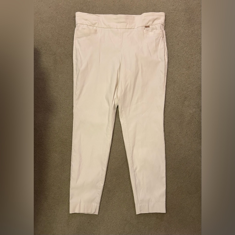 Jones New York White Solid Stretch Pull-on Straight Leg Pants
